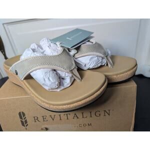 Revitalign Winnie Orthopedic Thong Wedge Sandal Tan Gray Comfort 6B NEW
